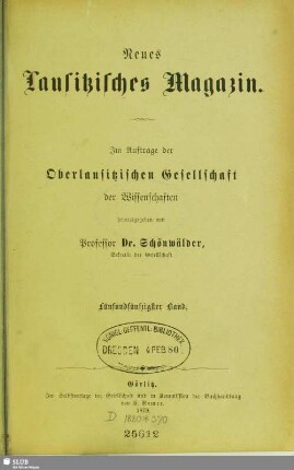 55.1879: Neues lausitzisches Magazin : Zeitschrift der Oberlausitzischen Gesellschaft der Wissenschaften