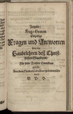 Einzeilige Fragen und Antworten über die Haubtlehren deß Christlichen Glaubens