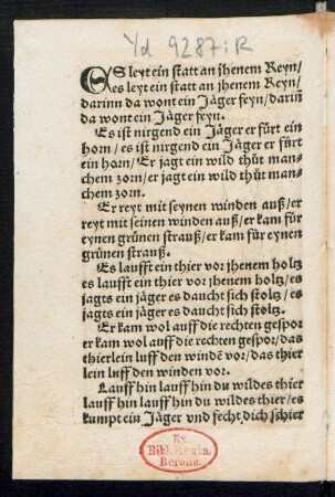ES leyt ein statt an jhenem Reyn/ || es leyt ein statt an jhenem Reyn/ ||