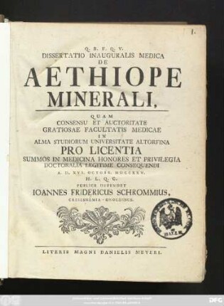 Dissertatio Inauguralis Medica De Aethiope Minerali