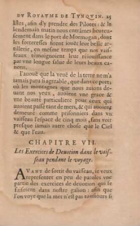 Chapitre VII. Les exercices de devotion dans le vaisseau pendant le voyage