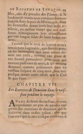 Chapitre VII. Les exercices de devotion dans le vaisseau pendant le voyage
