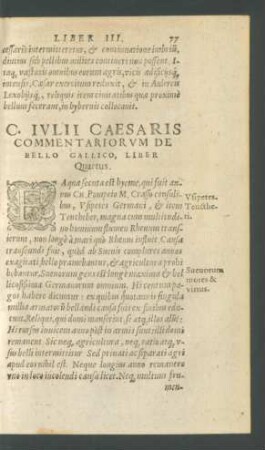 C. Iulii Caesaris Commentariorum De Bello Gallico, Liber Quartus.