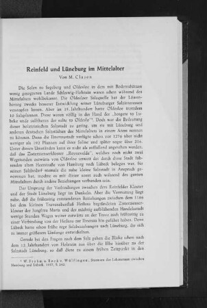 Reinfeld und Lüneburg im Mittelalter