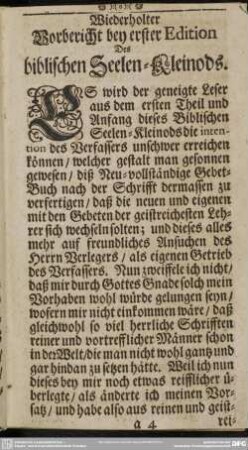Wiederholter Vorbericht bey erster Edition Des biblischen Seelen-Kleinods
