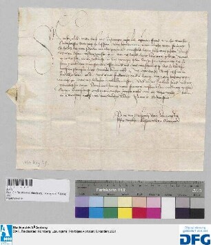 Petter von Moersperg, Ritter, Landvogt im Elsaß, Sunkgow, Brisgow und am Swartzwald, schreibt auf Veranlassung des Wernher Hadmstorffer Ritter, Vogt zu Ensisheim, an die Stadt Nürnberg in der Angelegenheit des Erhart Keller.