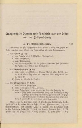 Ausgewählte Regeln und Beispiele aus der Lehre von der Zeichensetzung