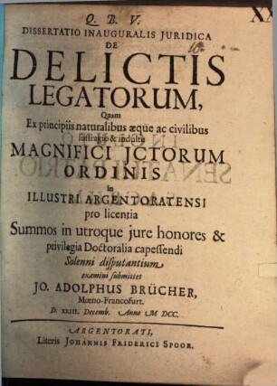 Dissertatio Inauguralis Iuridica De Delictis Legatorum
