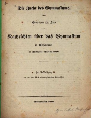 Die Zucht des Gymnasiums : (Gymn. progr.)