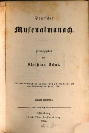 Deutscher Musenalmanach. 6, 6. 1856