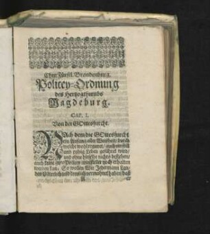 ChurFürstl. Brandenburg. Policey-Ordnung des Herzogthumbs Magdeburg.