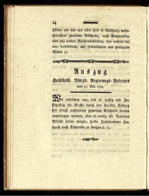 Auszug Hochfürstl. Würzb. Regierungs-Rescripts vom 31. Mai 1785.