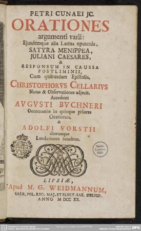 Petri Cunaei IC. Orationes argumenti varii