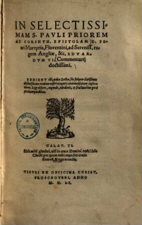 In selectissimam S. Pauli priorem ad Corinth. epistolam ... commentarii doctissimi