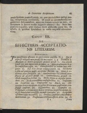 Caput III. De Effectibus Acceptationis Literarum.