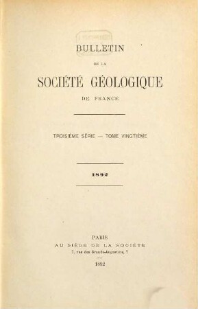 BSGF : earth sciences bulletin. 20. 1892