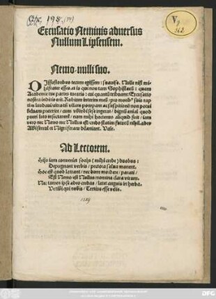 Excusatio Neminis aduersus || Nullum Lipsensem.||