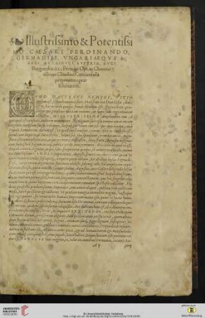 Illustrissimo & Potentissi mo Caesari Ferdinando, Germaniae, Vngariaeqve &c, Regi, Archidvci Avstriae, Dvci Burgundiæ &c. [...]