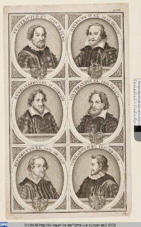 Eichstätter Bischöfe: Friedrich II., Heinrich IV., Engelhard, Hildebrand, Reymbotto, Konrad II.