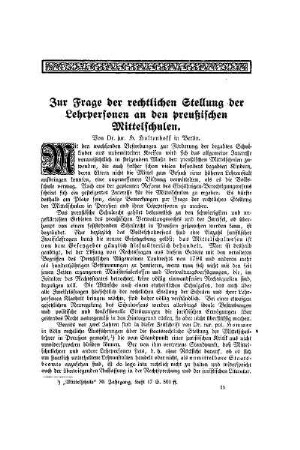 Zur Frage der rechtlichen Stellung der Lehrpersonen an den preußischen Mittelschulen