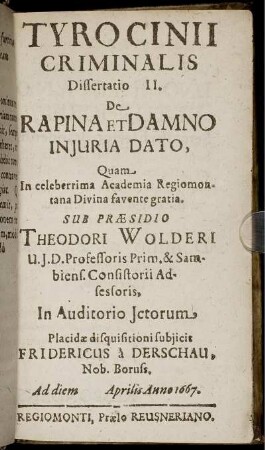 Dissertatio II. De Rapina Et Damno Iniuria Dato