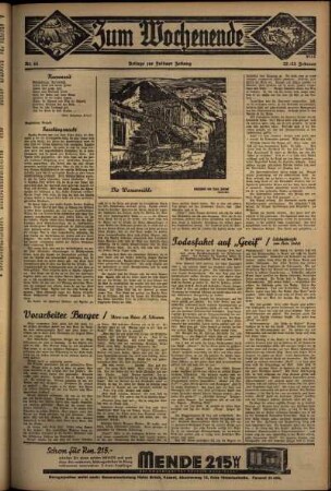 Zweite Ausgabe vom Samstag, den 22. Februar 1936.