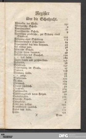 Register über die Schafzucht.