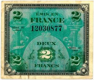 Geldschein, 2 Francs (FRF), 1944