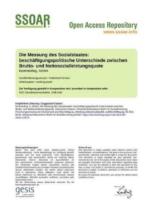 Die Messung des Sozialstaates: beschäftigungspolitische Unterschiede zwischen Brutto- und Nettosozialleistungsquote