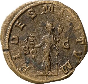 Sesterz des Maximinus Thrax mit Darstellung der Fides