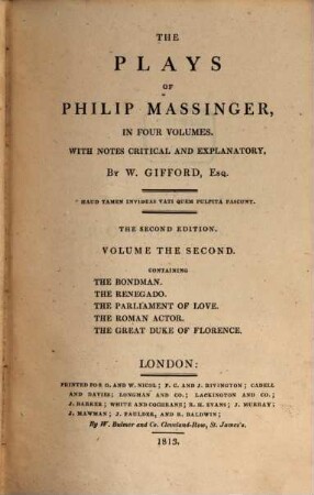 The Plays of Philip Massinger : in 4 volumes. 2, The Bondman