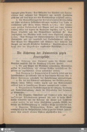 Die Sicherung der Spinnereien gegen Feuersgefahr