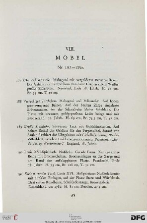 VIII. Möbel (Nr. 187-296c)