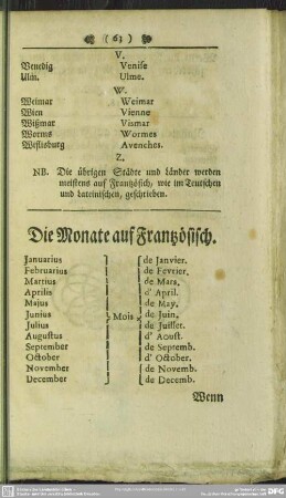 Die Monate auf Frantzösisch