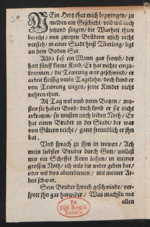 MEin Hertz thut mich bezwingen/ zu || melden ein Geschicht/