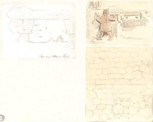 Lange, Ludwig; Lange - Archiv: I.1 Griechisch-römischer Stil - Mauerwerk (Ansicht); Person mit Hammer u. Meißel (Ansicht); Tor von Alae in Phosic (Ansicht)