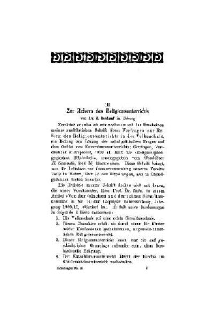 Zur Reform des Religionsunterrichts