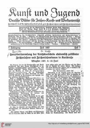 N.F. 7.1927 S. 159-166: Hauptversammlung der Reichsverbände akademische gebildeter Zeichenlehrer und Zeichenlehrerinnen in Karlsruhe