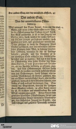 Der andere Satz. Von der unmittelbaren Offenbarung.