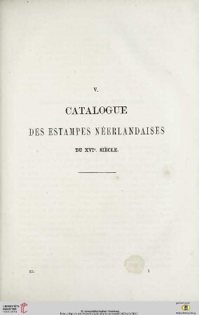 V. Catalogue des estampes néerlandaises du XVIe. siècle