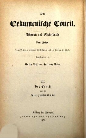 Das Oekumenische Concil : Stimmen aus Maria-Laach. Neue Folge, 7. Das Concil und der Neu-Jansenismus