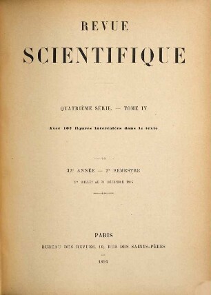 La Revue scientifique : revue hebdomadaire illustrée (Revue rose). 1895,2 = Jg. 32