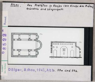 Athos: Karjes, Protáton, Grundriss und Längsschnitt
