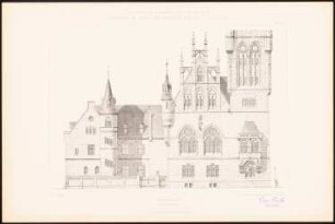 Rathaus: Ansicht Längsseite (aus: C. Schäfer, Die Bauhütte, Entwürfe im Stile des Mittelalters, 3. Bd., 1895, Blatt 45)