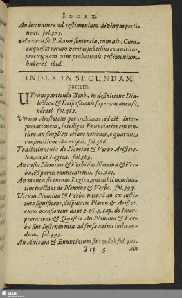 Index In Secundam partem
