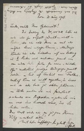 Brief an Ludwig Strecker  und B. Schott's Söhne : 31.03.1908