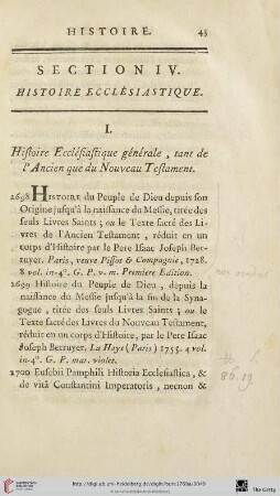 Section IV: Histoire ecclésiastique