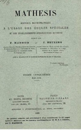 TOME CINQUIÉME MAI 1885.