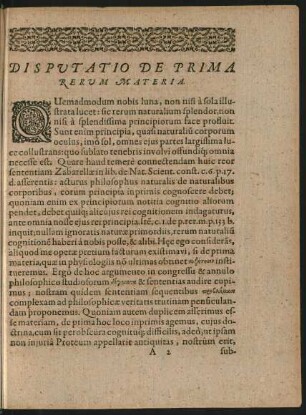 Disputatio De Prima Rerum Materia.