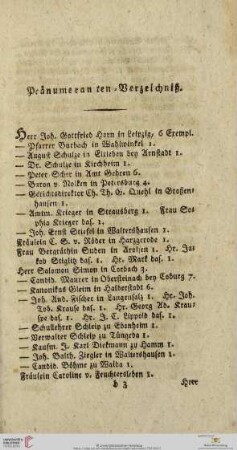 Pränumeranten - Verzeichniß